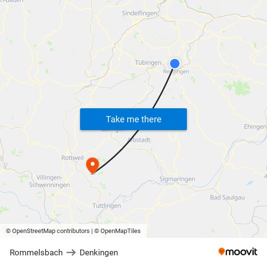 Rommelsbach to Denkingen map