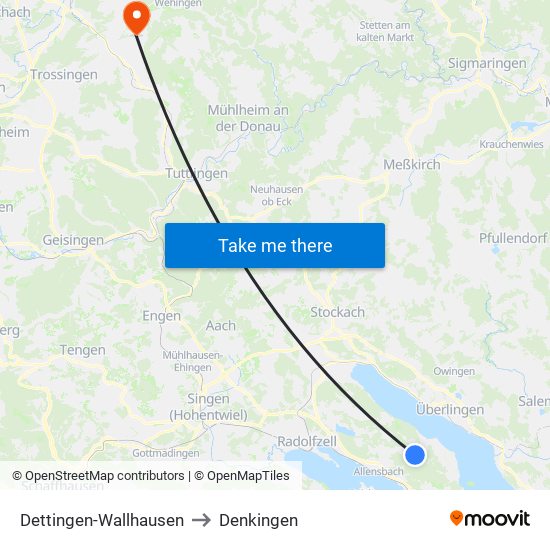 Dettingen-Wallhausen to Denkingen map