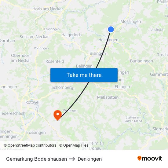 Gemarkung Bodelshausen to Denkingen map