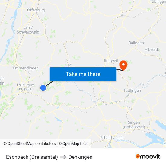 Eschbach (Dreisamtal) to Denkingen map