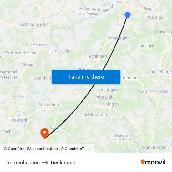 Immenhausen to Denkingen map