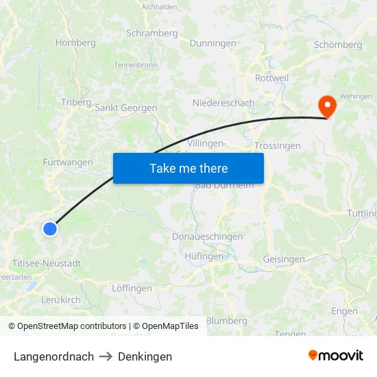 Langenordnach to Denkingen map