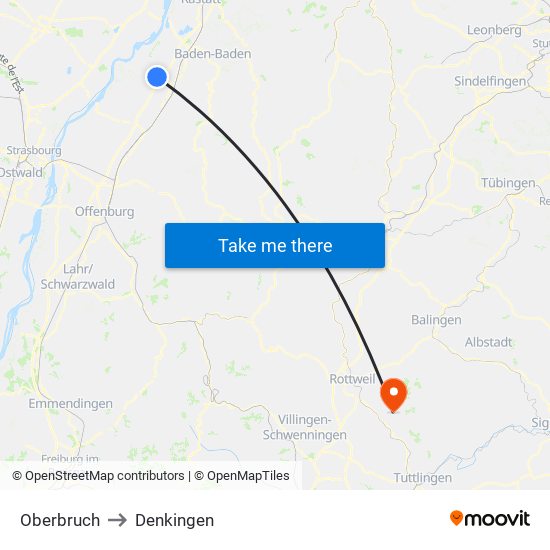 Oberbruch to Denkingen map