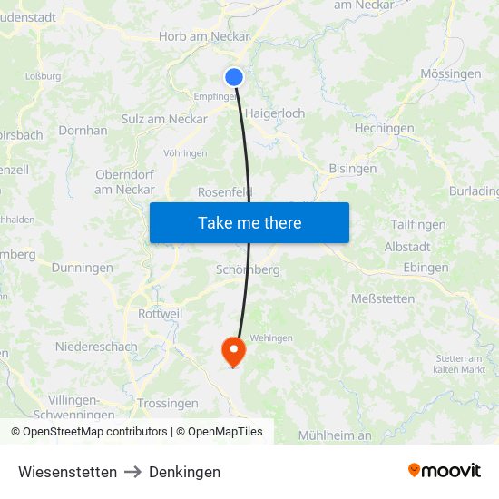 Wiesenstetten to Denkingen map