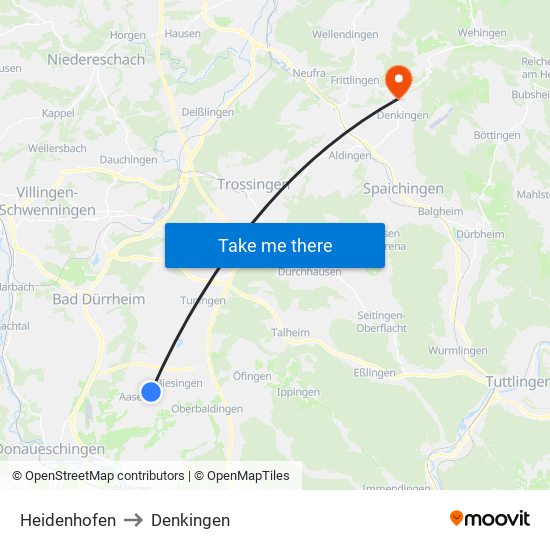 Heidenhofen to Denkingen map