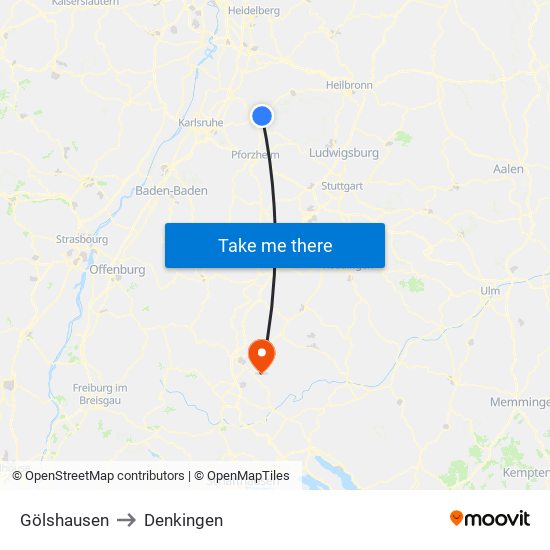 Gölshausen to Denkingen map