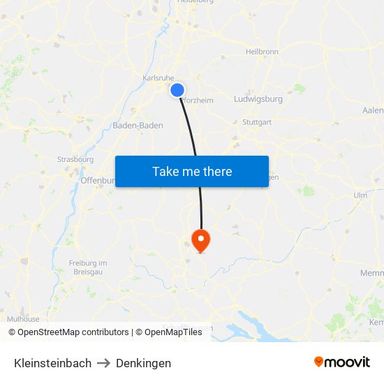 Kleinsteinbach to Denkingen map
