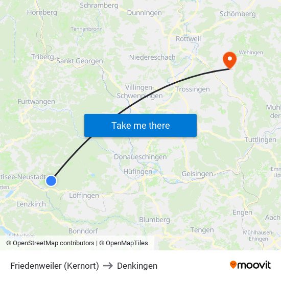 Friedenweiler (Kernort) to Denkingen map