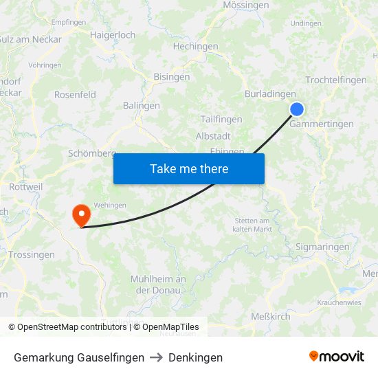 Gemarkung Gauselfingen to Denkingen map