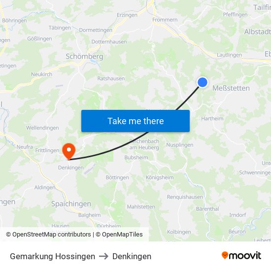 Gemarkung Hossingen to Denkingen map