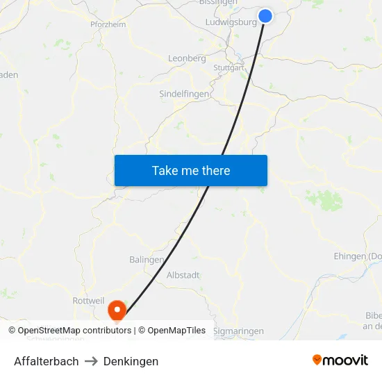 Affalterbach to Denkingen map