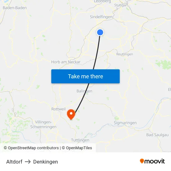 Altdorf to Denkingen map
