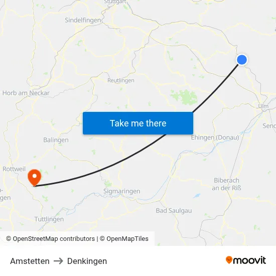 Amstetten to Denkingen map