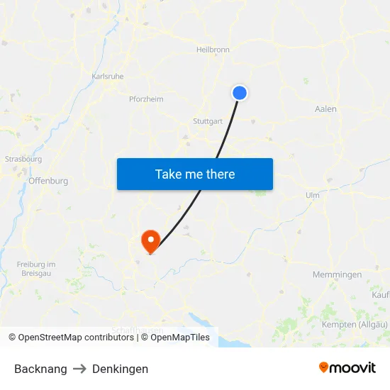Backnang to Denkingen map