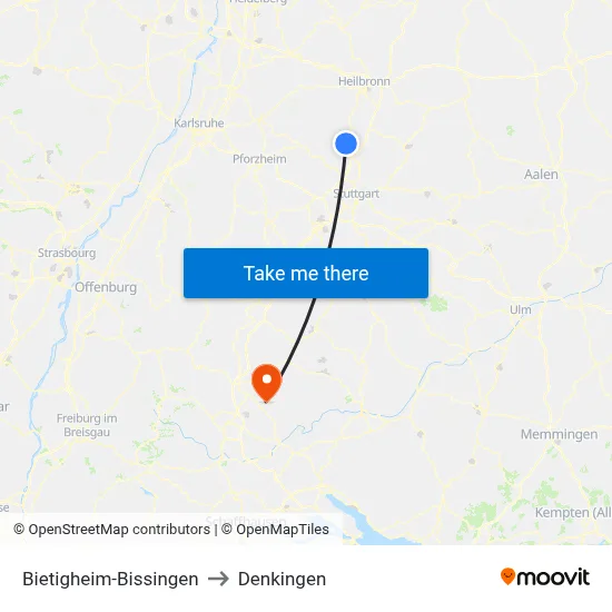 Bietigheim-Bissingen to Denkingen map