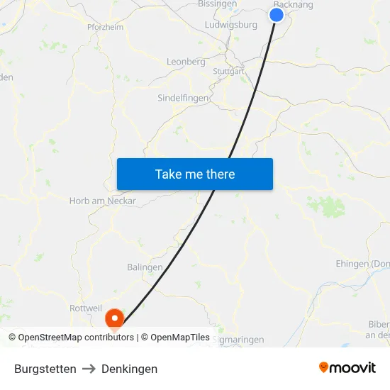 Burgstetten to Denkingen map
