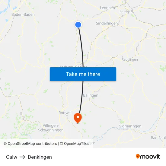 Calw to Denkingen map