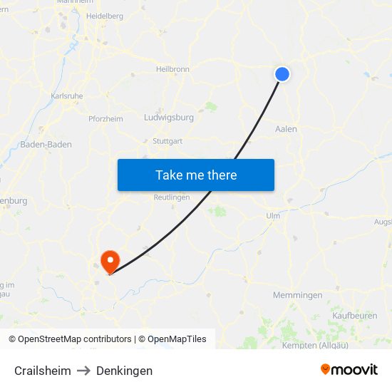 Crailsheim to Denkingen map