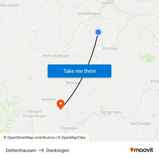 Dettenhausen to Denkingen map