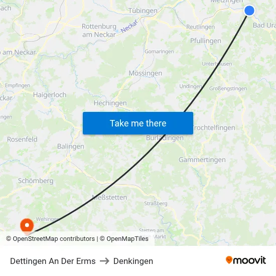Dettingen An Der Erms to Denkingen map