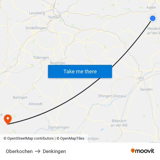 Oberkochen to Denkingen map