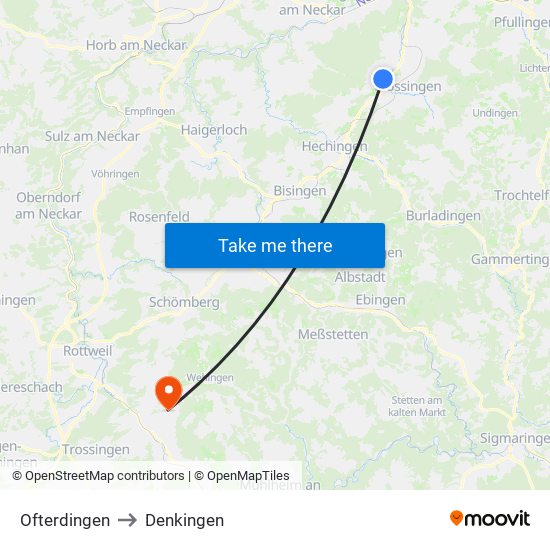 Ofterdingen to Denkingen map