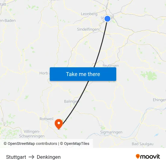 Stuttgart to Denkingen map