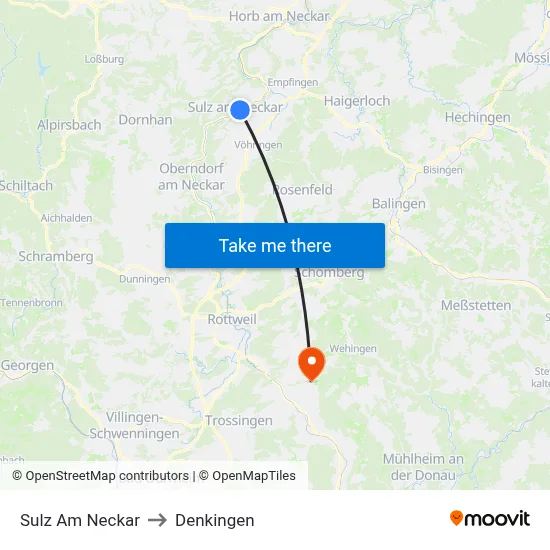 Sulz Am Neckar to Denkingen map
