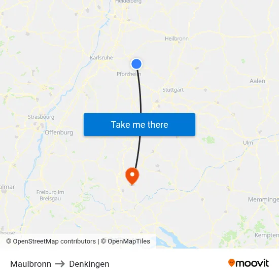 Maulbronn to Denkingen map