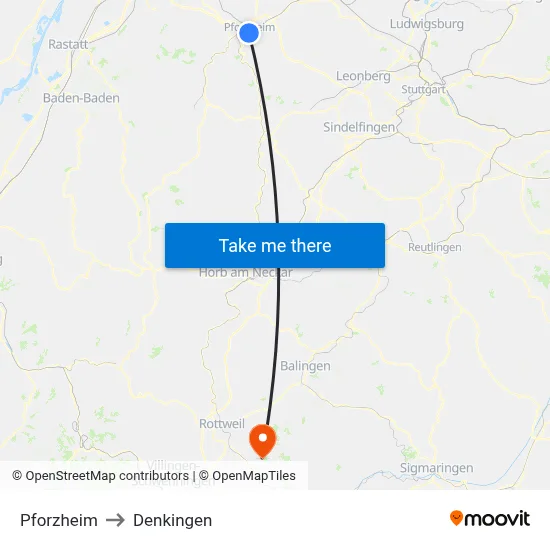 Pforzheim to Denkingen map