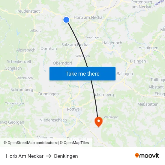Horb Am Neckar to Denkingen map