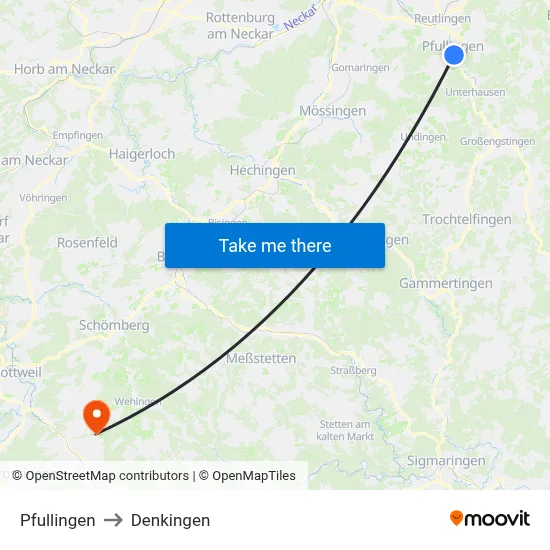 Pfullingen to Denkingen map