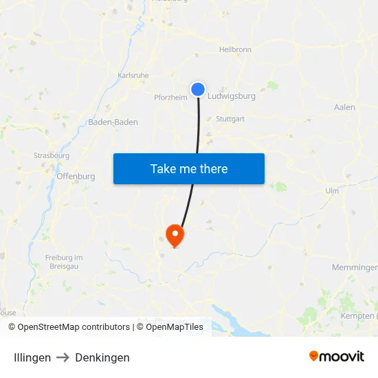 Illingen to Denkingen map