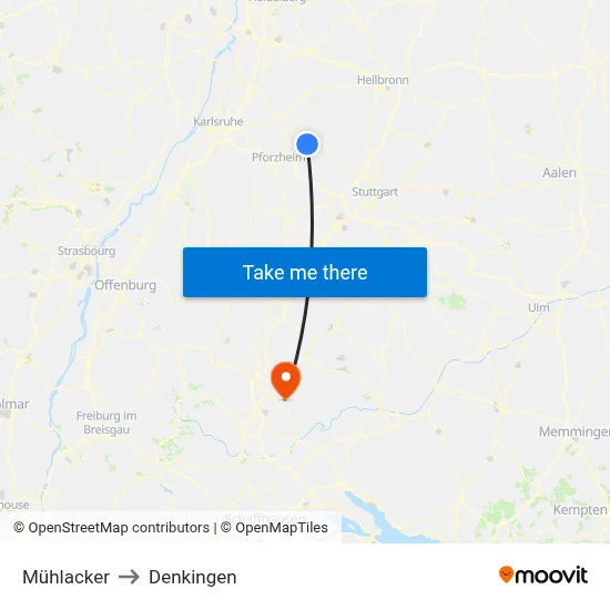 Mühlacker to Denkingen map