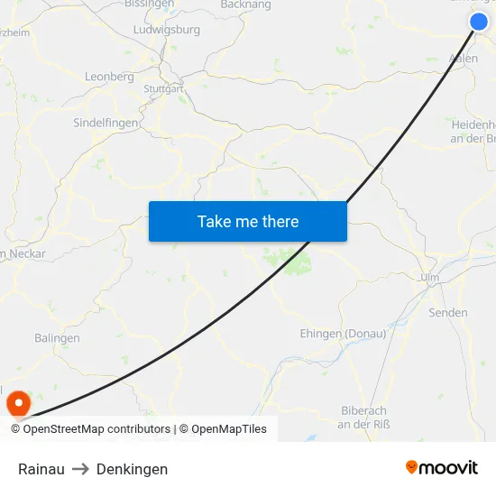Rainau to Denkingen map