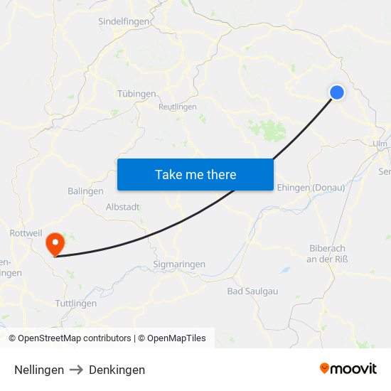 Nellingen to Denkingen map