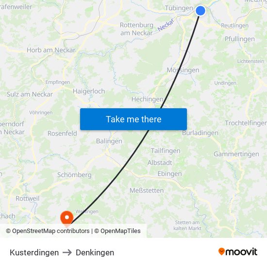 Kusterdingen to Denkingen map