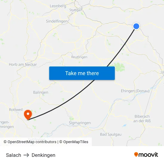 Salach to Denkingen map