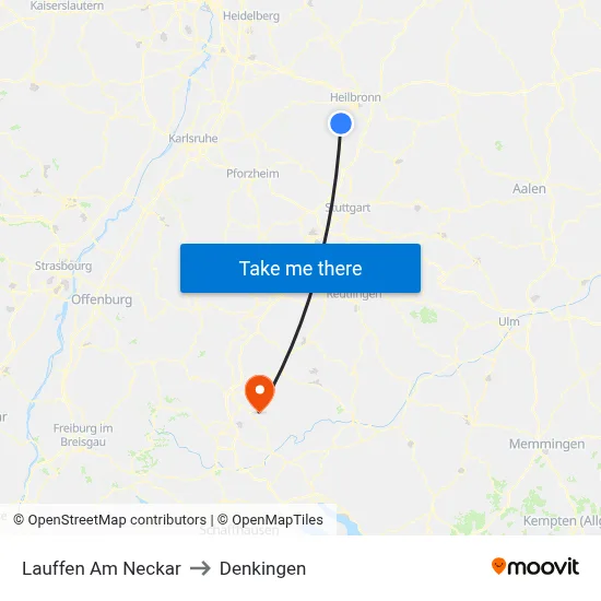 Lauffen Am Neckar to Denkingen map