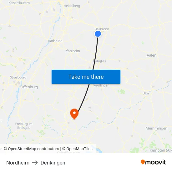 Nordheim to Denkingen map