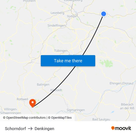 Schorndorf to Denkingen map