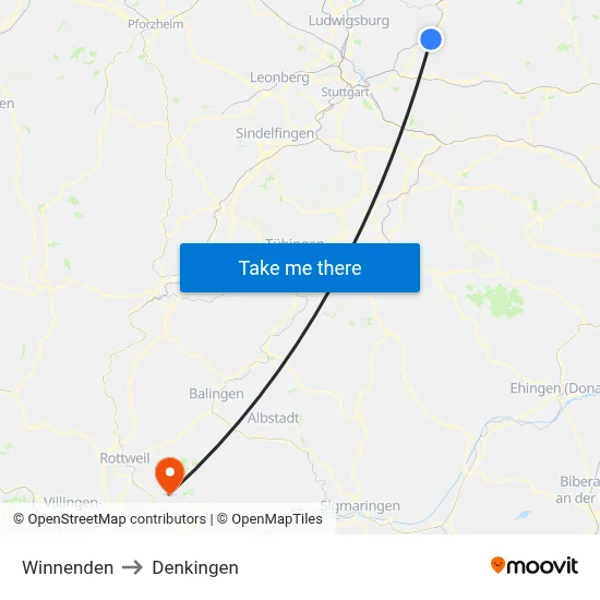Winnenden to Denkingen map