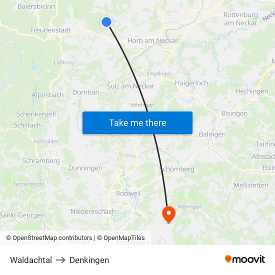 Waldachtal to Denkingen map