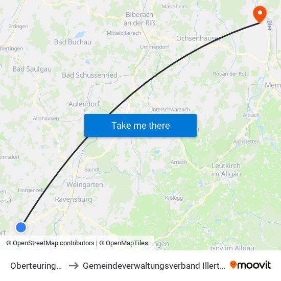 Oberteuringen to Gemeindeverwaltungsverband Illertal map