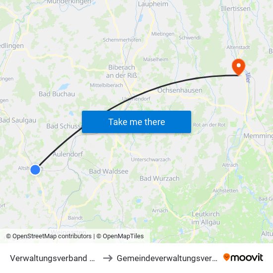 Verwaltungsverband Altshausen to Gemeindeverwaltungsverband Illertal map