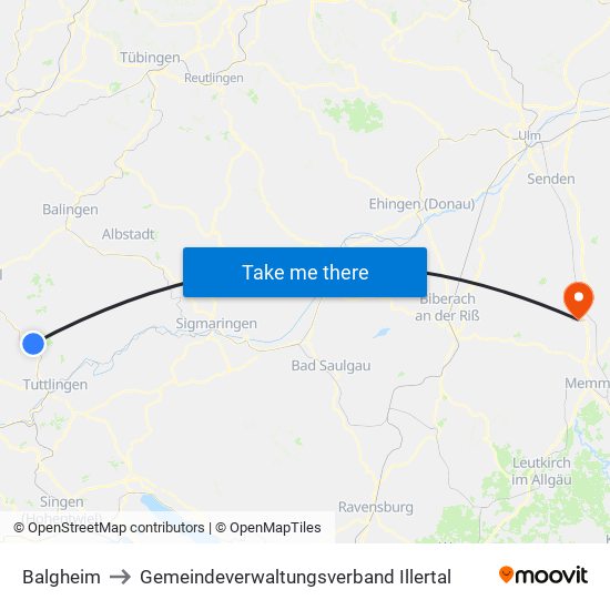 Balgheim to Gemeindeverwaltungsverband Illertal map