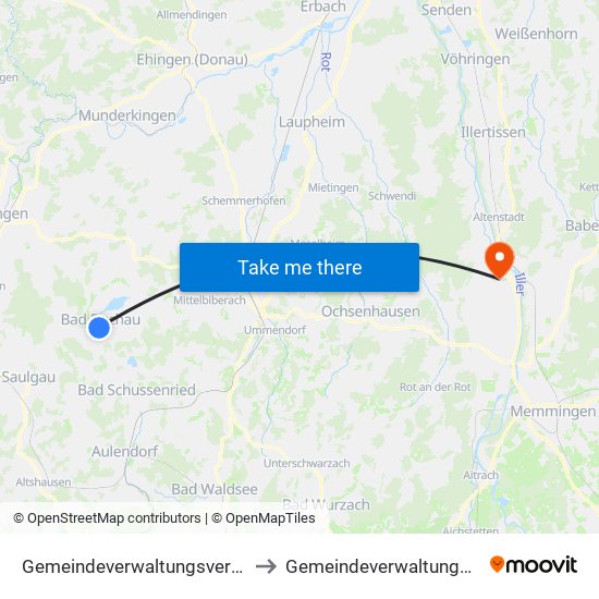 Gemeindeverwaltungsverband Bad Buchau to Gemeindeverwaltungsverband Illertal map