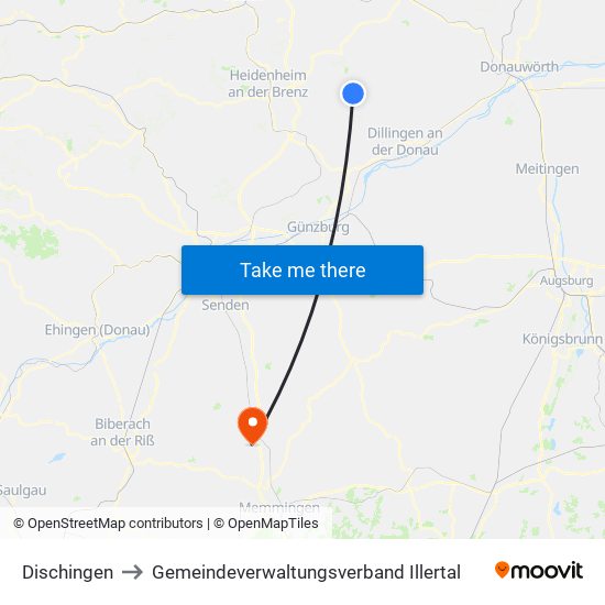 Dischingen to Gemeindeverwaltungsverband Illertal map