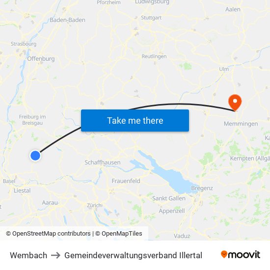 Wembach to Gemeindeverwaltungsverband Illertal map
