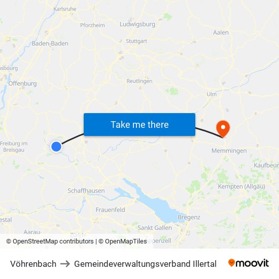 Vöhrenbach to Gemeindeverwaltungsverband Illertal map